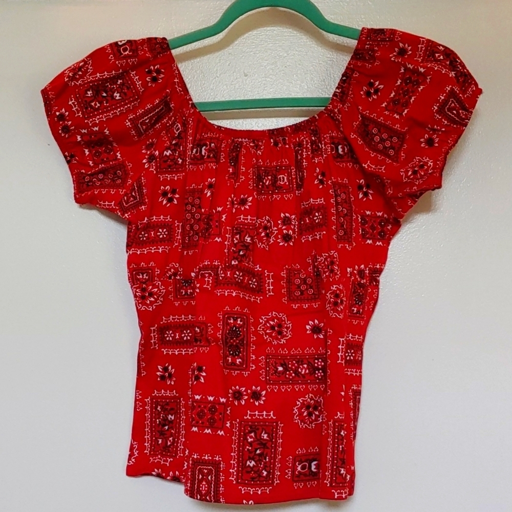 Bandana print peasant top by PinUp Girl Clothing